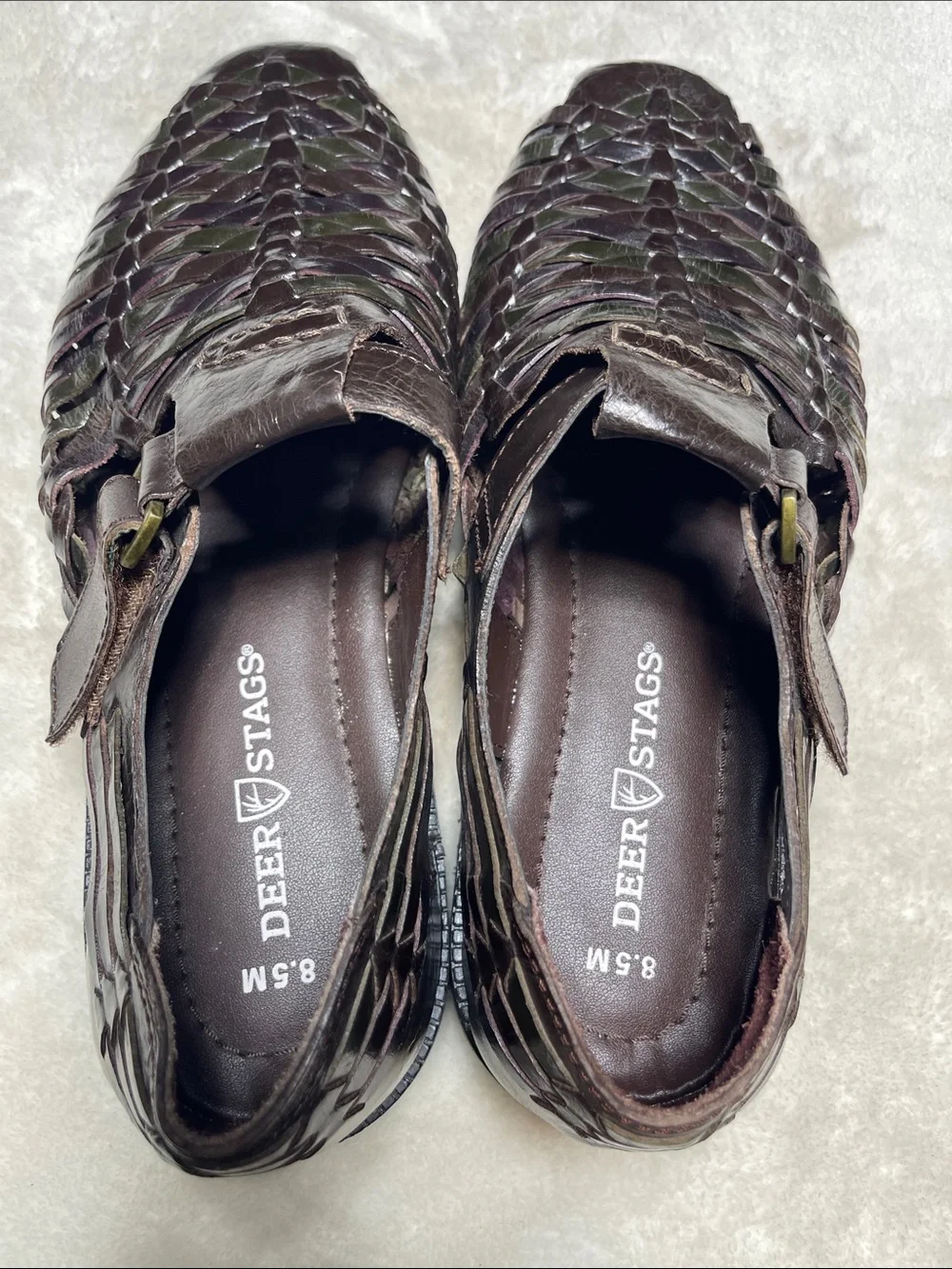 Deer Stags Bamboo 2 Men’s Dark Brown Woven Leather Slip-On Sandals Size 8.5 Mens